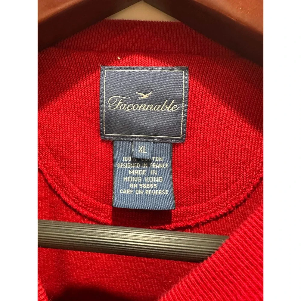 Faconnable Mens Red Cotton Knit Crewneck Sweater XL Long Sleeve Crest Logo